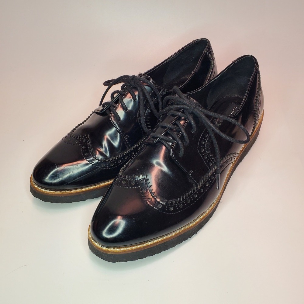 Steven by Steve Madden Steffan Black Patent Wingtip Oxford Platform Shoes‎ 8.5M